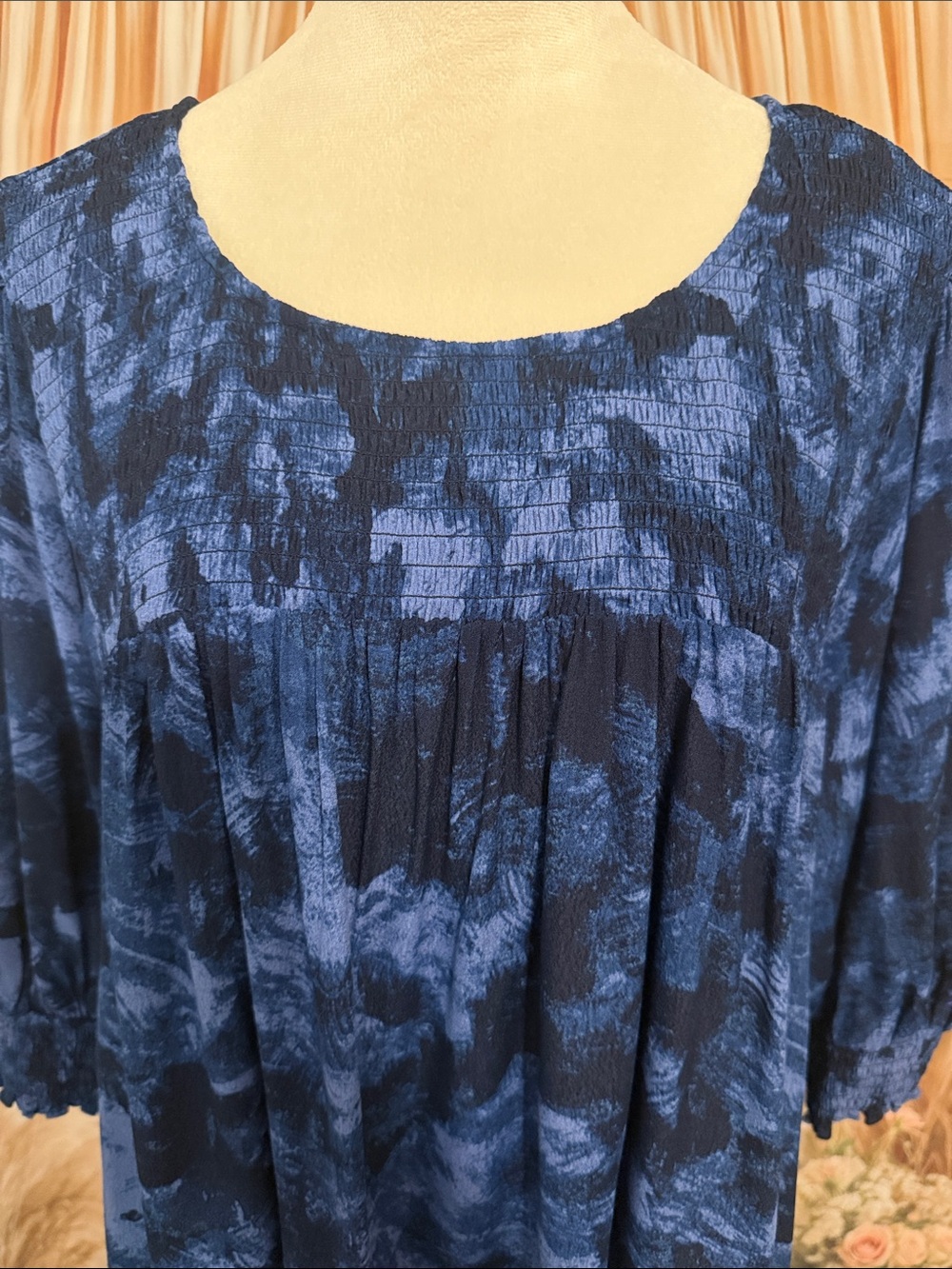 Terra & Sky Blue and Navy Patterned Pleated Tunic Blouse - Picture 3 of 8